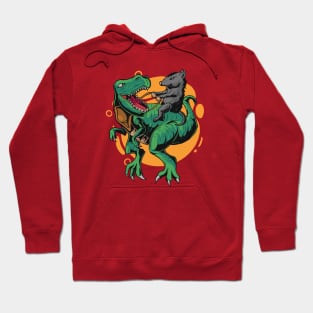 Opossum Riding a T-Rex Dinosaur // Funny Possum Dino Cartoon Hoodie